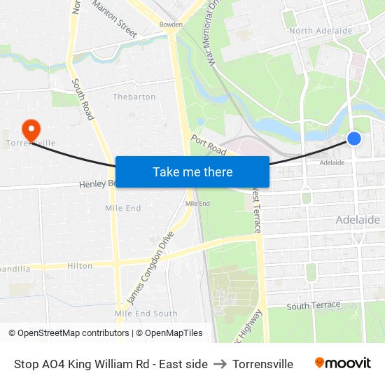 Stop AO4 King William Rd - East side to Torrensville map
