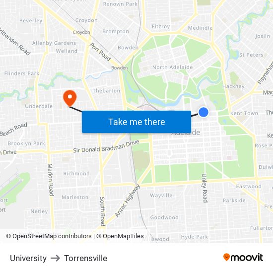 University to Torrensville map