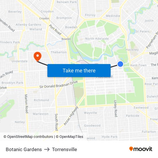 Botanic Gardens to Torrensville map