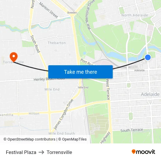 Festival Plaza to Torrensville map