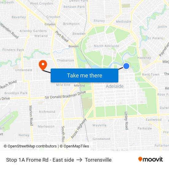 Stop 1A Frome Rd - East side to Torrensville map