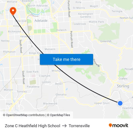 Zone C Heathfield High School to Torrensville map