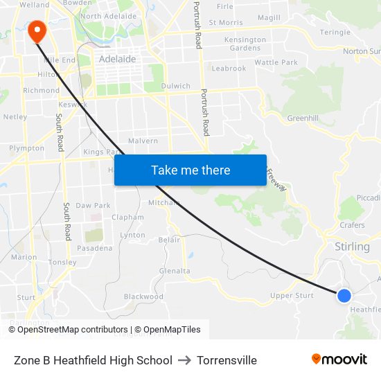 Zone B Heathfield High School to Torrensville map