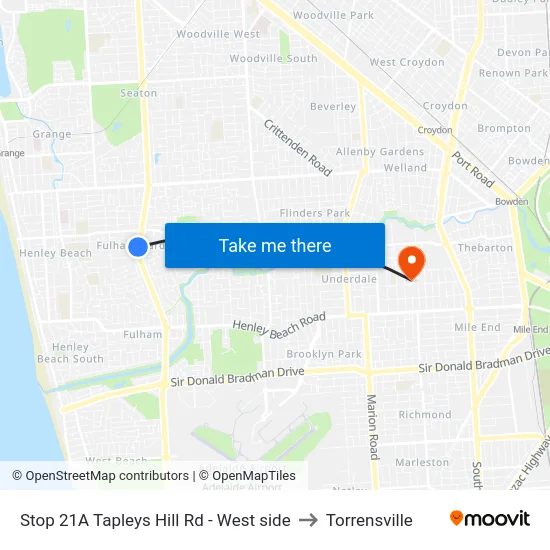 Stop 21A Tapleys Hill Rd - West side to Torrensville map