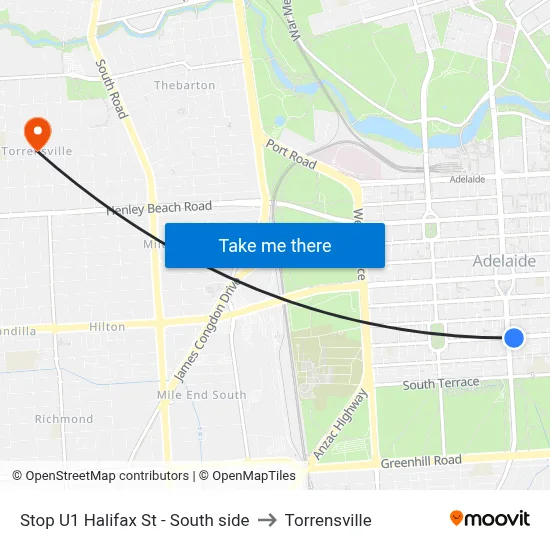 Stop U1 Halifax St - South side to Torrensville map