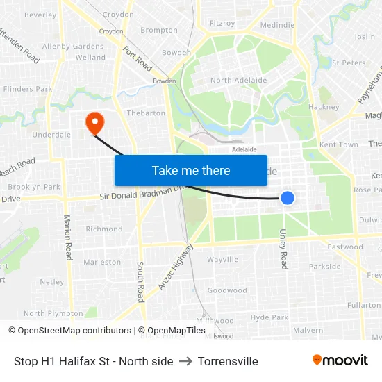 Stop H1 Halifax St - North side to Torrensville map