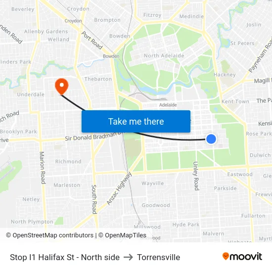 Stop I1 Halifax St - North side to Torrensville map
