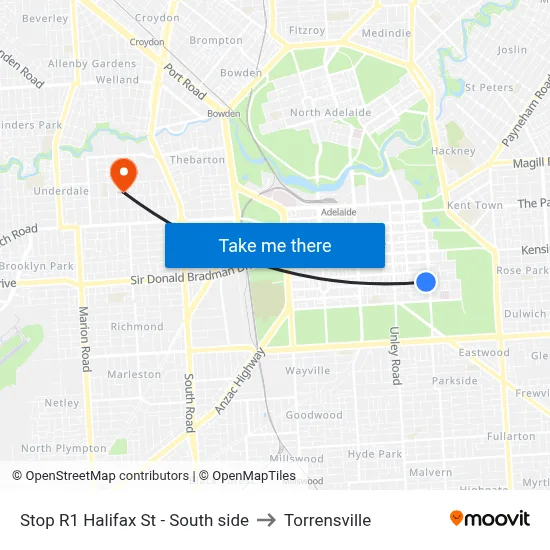 Stop R1 Halifax St - South side to Torrensville map