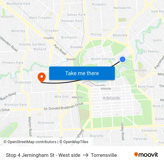 Stop 4 Jerningham St - West side to Torrensville map