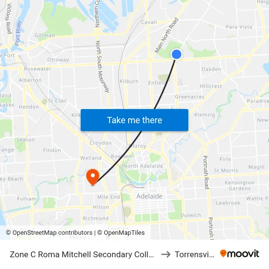 Zone C Roma Mitchell Secondary College to Torrensville map