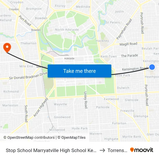 Stop School Marryatville High School Kensington Rd to Torrensville map