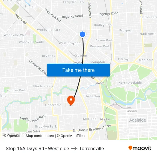 Stop 16A Days Rd - West side to Torrensville map
