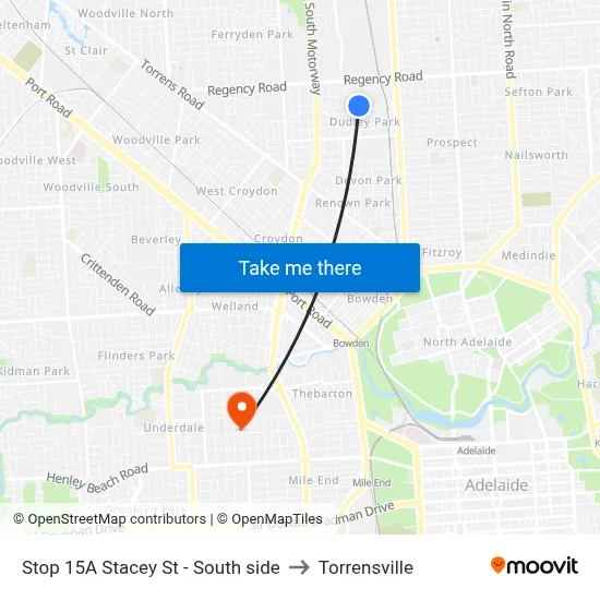 Stop 15A Stacey St - South side to Torrensville map