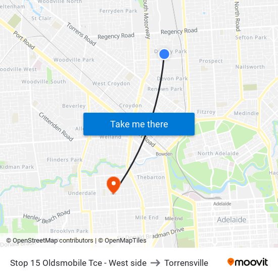 Stop 15 Oldsmobile Tce - West side to Torrensville map