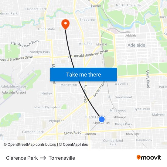 Clarence Park to Torrensville map