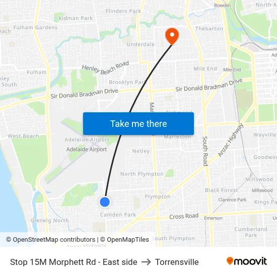 Stop 15M Morphett Rd - East side to Torrensville map