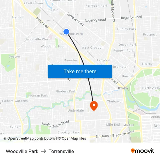 Woodville Park to Torrensville map