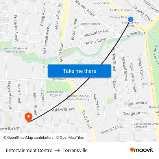 Entertainment Centre to Torrensville map