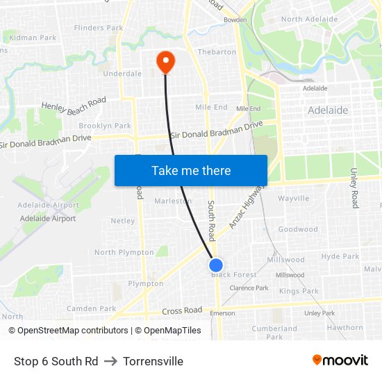 Stop 6 South Rd to Torrensville map