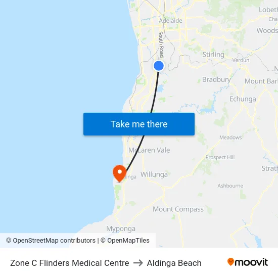 Zone C Flinders Medical Centre to Aldinga Beach map