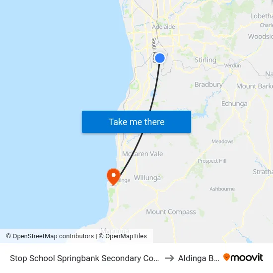 Stop School Springbank Secondary College Daws Rd to Aldinga Beach map