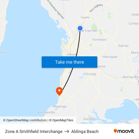 Zone A Smithfield Interchange to Aldinga Beach map