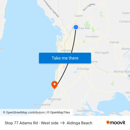 Stop 77 Adams Rd - West side to Aldinga Beach map