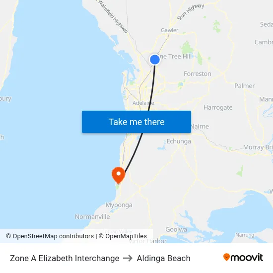 Zone A Elizabeth Interchange to Aldinga Beach map