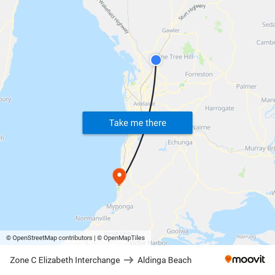 Zone C Elizabeth Interchange to Aldinga Beach map