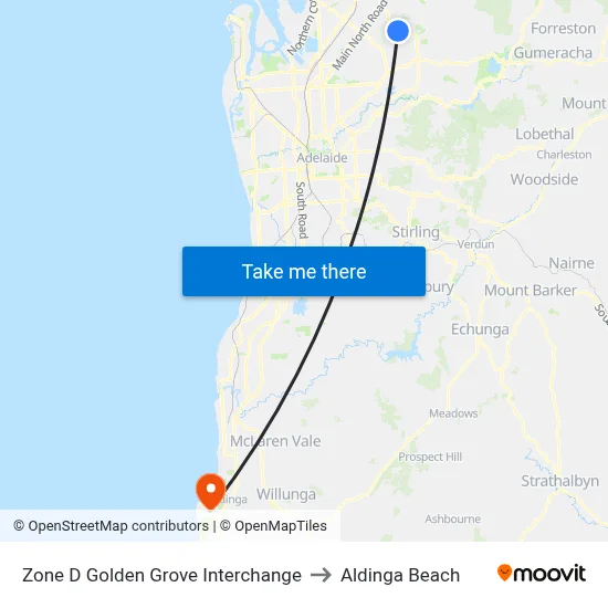 Zone D Golden Grove Interchange to Aldinga Beach map
