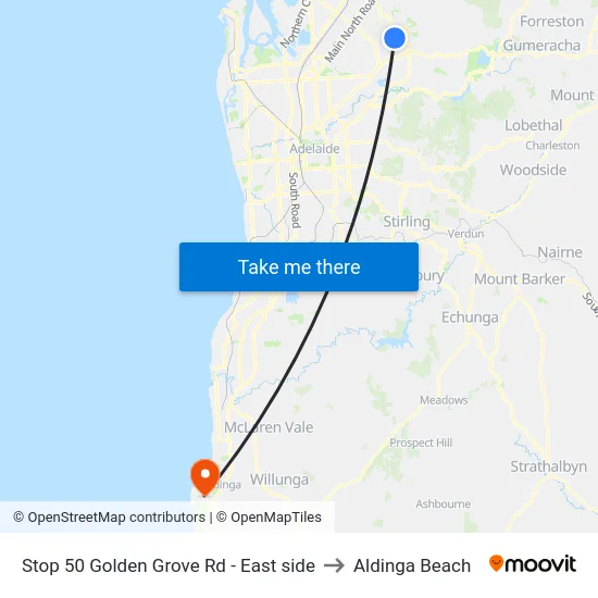 Stop 50 Golden Grove Rd - East side to Aldinga Beach map