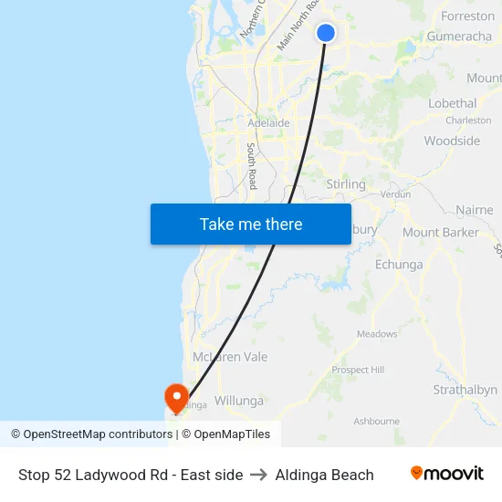 Stop 52 Ladywood Rd - East side to Aldinga Beach map