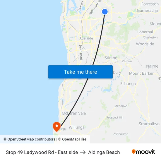 Stop 49 Ladywood Rd - East side to Aldinga Beach map