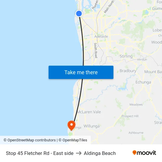 Stop 45 Fletcher Rd - East side to Aldinga Beach map