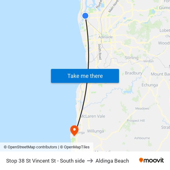 Stop 38 St Vincent St - South side to Aldinga Beach map