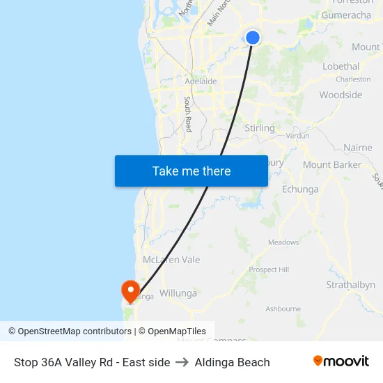 Stop 36A Valley Rd - East side to Aldinga Beach map