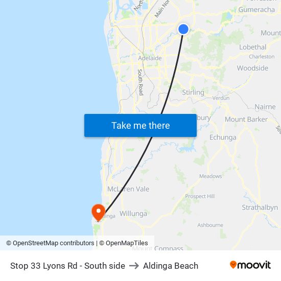 Stop 33 Lyons Rd - South side to Aldinga Beach map