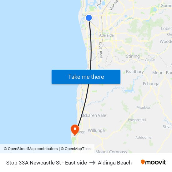 Stop 33A Newcastle St - East side to Aldinga Beach map