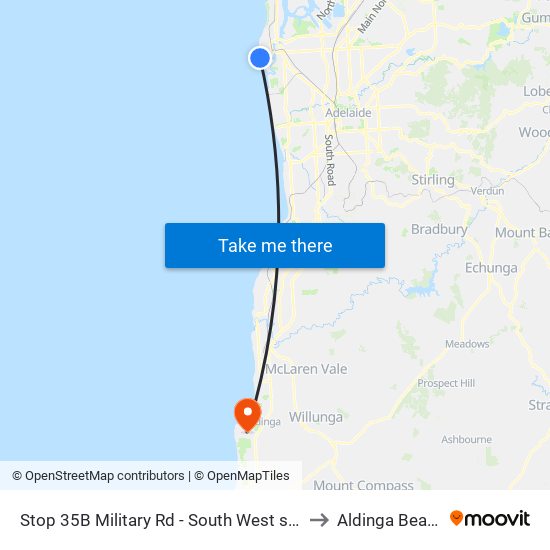 Stop 35B Military Rd - South West side to Aldinga Beach map