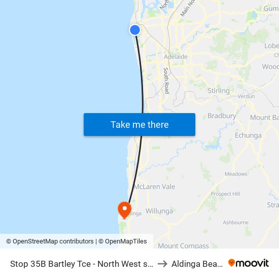 Stop 35B Bartley Tce - North West side to Aldinga Beach map