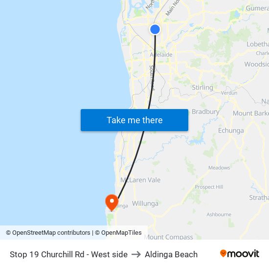 Stop 19 Churchill Rd - West side to Aldinga Beach map