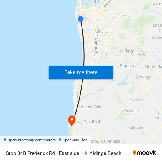 Stop 34B Frederick Rd - East side to Aldinga Beach map