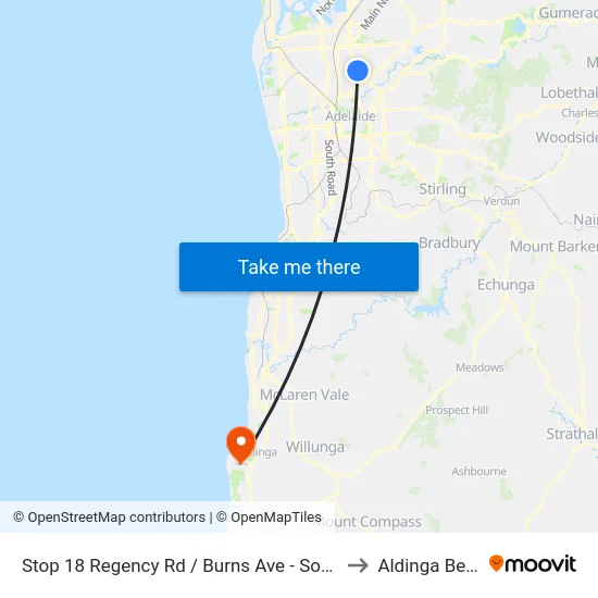 Stop 18 Regency Rd / Burns Ave - South side to Aldinga Beach map