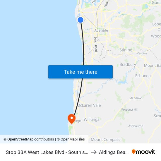 Stop 33A West Lakes Blvd - South side to Aldinga Beach map