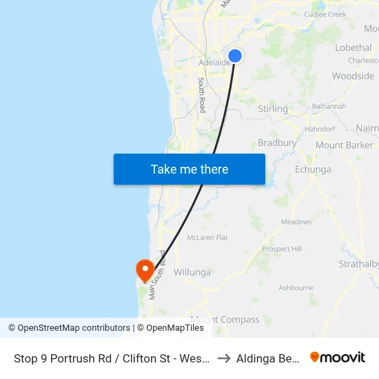 Stop 9 Portrush Rd / Clifton St - West side to Aldinga Beach map