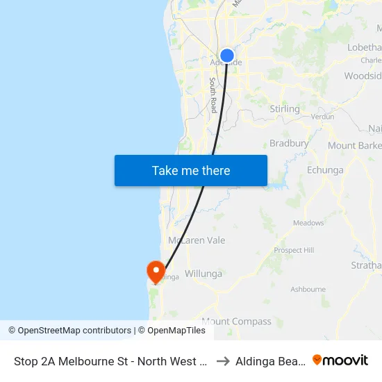 Stop 2A Melbourne St - North West side to Aldinga Beach map