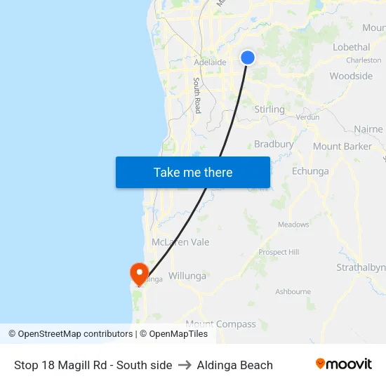 Stop 18 Magill Rd - South side to Aldinga Beach map