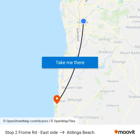 Stop 2 Frome Rd - East side to Aldinga Beach map