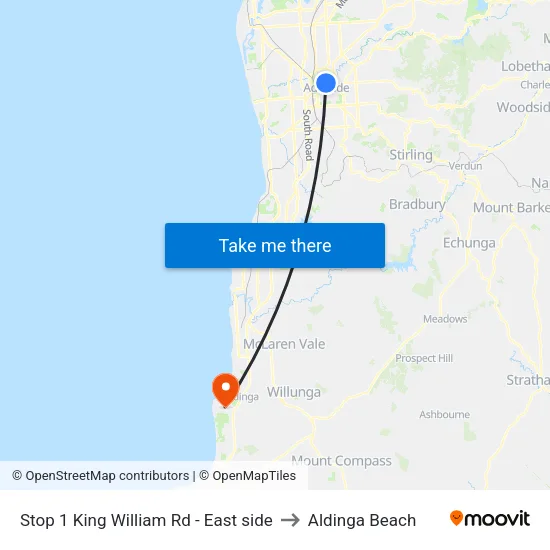Stop 1 King William Rd - East side to Aldinga Beach map