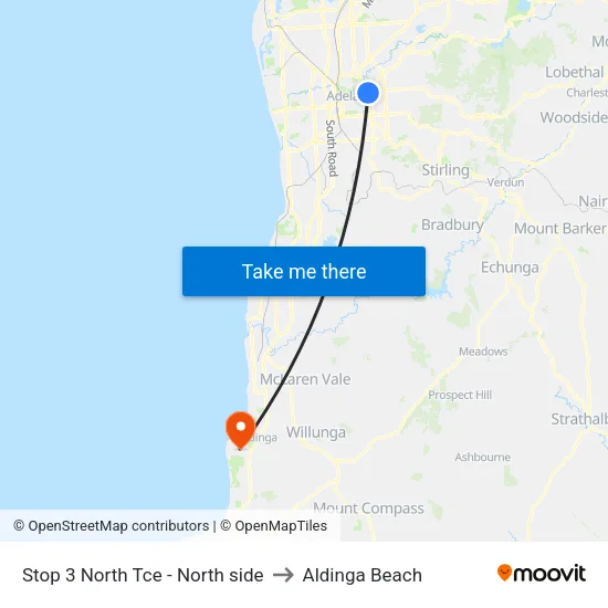 Stop 3 North Tce - North side to Aldinga Beach map
